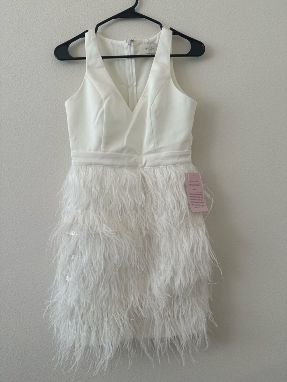 BHLDN White V-Neck Feather-Trim Bridal Dress
